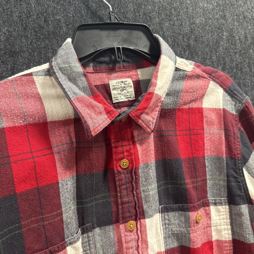 J.Crew‎ Men's Large Red Plaid Flannel Shirt Slim Fit Button Down Cotton Grunge